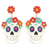 JEWELED ENAMEL SUGAR SKULL EARRINGS